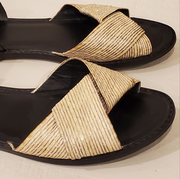 Vince "Ida" Sandals, Gold/Tan/Black, Open Toe, Croc Embossed, Size 8/8.5, EUC - Picture 13 of 15